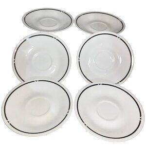 Set Of 6 Corelle Silk and Roses White & Black Saucers 6.25" Dishes